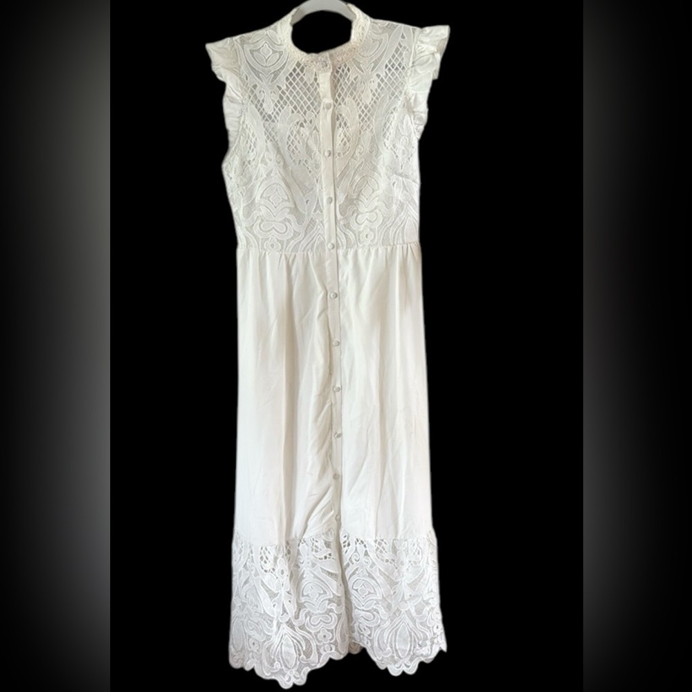 Simplee Elegant White Lace Button-Down Maxi Dress size XL Coastal Beach Boho